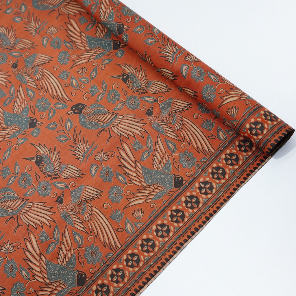 KAIN BATIK KATUN Premium Motif Burung Warna Orange Oranye Oren 723461 Cap 72 Jarik Jarit Samping Kebat Panjang Batik Katun Modern Premium Bahan Seragam Batik Pernikahan Kantor Keluarga Murah Kamen Jadi Batik Bali Lembaran