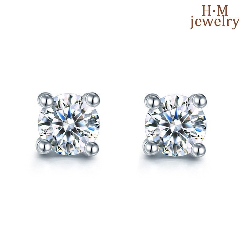 Platinum Ear Stud Wanita Hias Moissanite Simple
