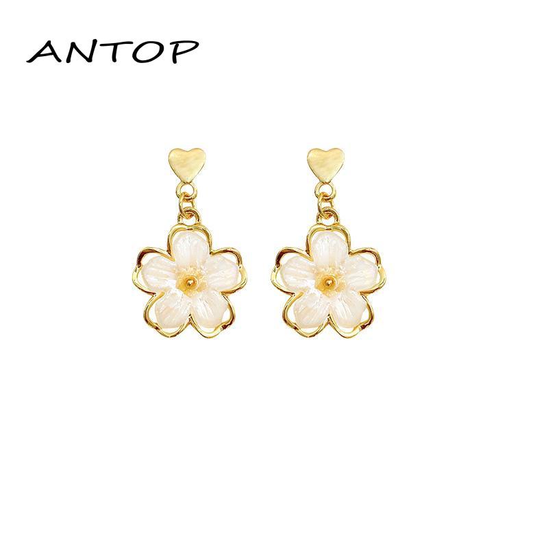 [antop] Anting Bunga Akrilik S925 Perak Super Peri Temperamen Perempuan Cahaya Anting Hati Mewah