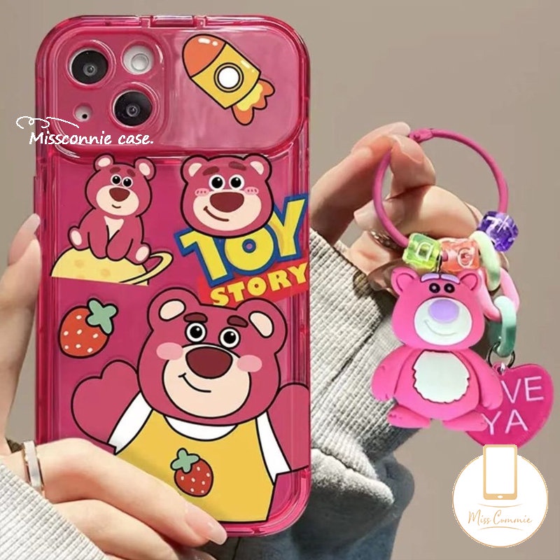 IPHONE Kartun Toy Story Strawberry Bear Buzz Lightyear Alien Case Kompatibel Untuk Iphone7 8 14 Plus 11 12 13 14 Pro MAX XR X XS MAX SE Flip Make Up Mirror Shockproof Case Dengan Gelang