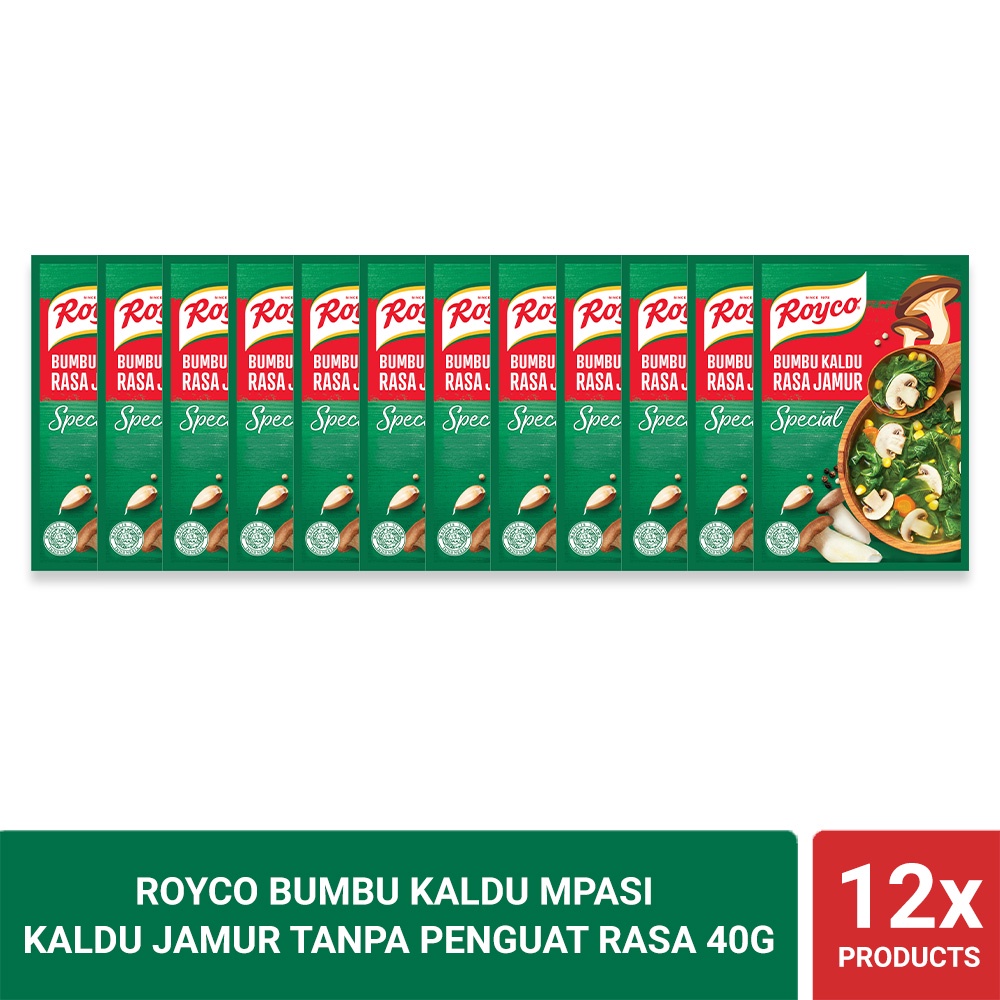 

Royco Bumbu Kaldu Mpasi Kaldu Jamur Tanpa Penguat Rasa 40g (Isi 12)