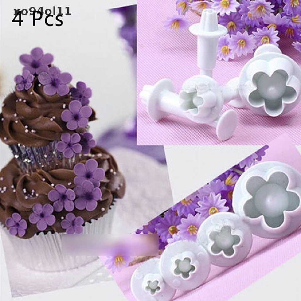 Xo 4Pcs Plum Flower Fondant Cake Cutter Plunger Cetakan Kue Kering Decorag Candy Mould OL