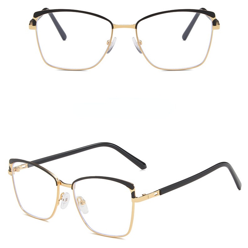 (YUZHU) Vintage Fashion Bingkai Alis Logam Cat Eye Eyeglasses Western Fashion Anti Blue Light Eyeglasses Untuk Wanita