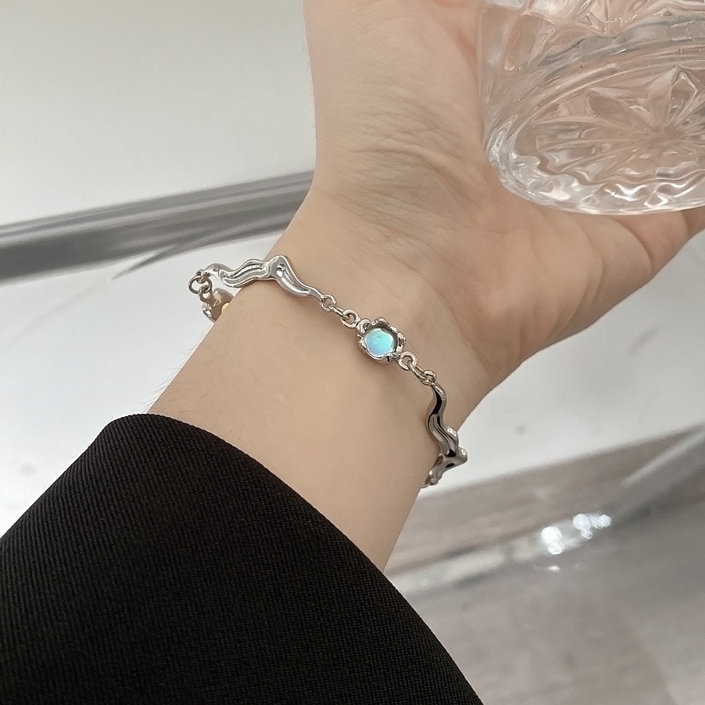 Korea Y2k Gelang Perak Untuk Wanita Fashion Opal Adjustable Bracelets Perhiasan Aksesoris