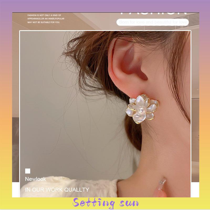 Anting bunga besar 3D aksesori wanita  anting-anting vintage anting-anting jahitan perak 925 TN