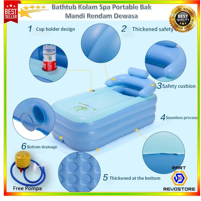 Bathtub Kolam Spa Portable Bak Mandi Rendam Dewasa Inflatable + Pompa