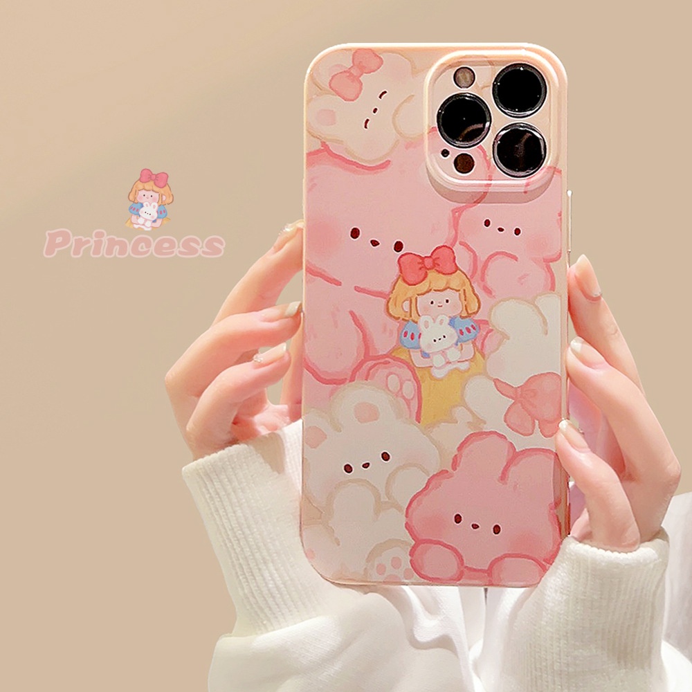 IPHONE Ins Cute Pink Rabbit Girl Kartun Silikon Case Untuk Iphone14 11 12 13 PRO MAX Casing Cover Pelindung AT0217