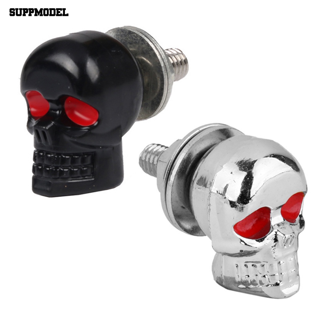 Suppmodel 2Pcs Baut Tengkorak Tahan Lama Untuk Motor Hitam Chrome Skull Plat Frame Baut Sekrup Electroplating