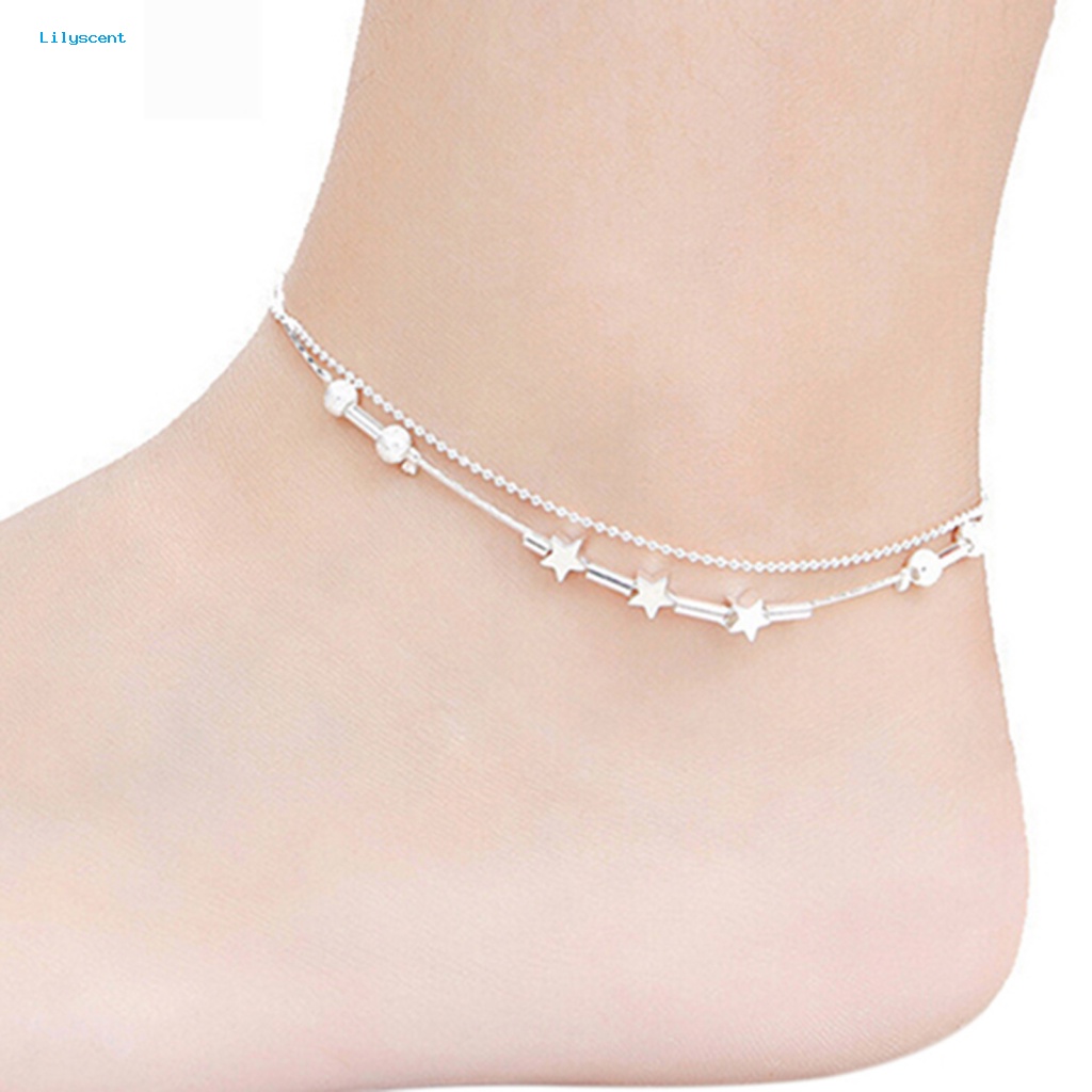 Lilyscent Manik-Manik Bintang Hati Bentuk Rantai Kaki Untuk Belanja Bintang Heart Beads Pendant Foot Bracelet Ringan