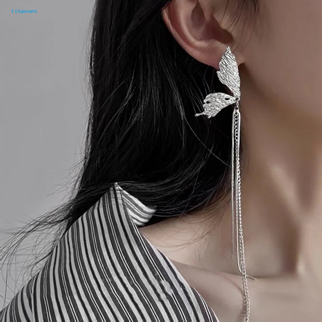 Lilyscent 1pasang Anting Lady Bermutu Tinggi Perhiasan Fashion Mewah Bersinar Kupu-Kupu Rumbai Anting Electroplating