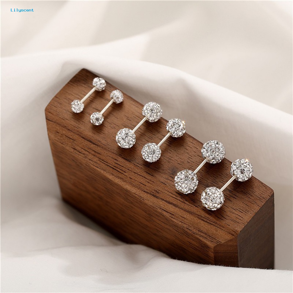 Lilyscent 1pasang Anting Mini Perempuan Perhiasan Aksesoris Sparkling Cubic Zirconia Stud Earrings Mewah