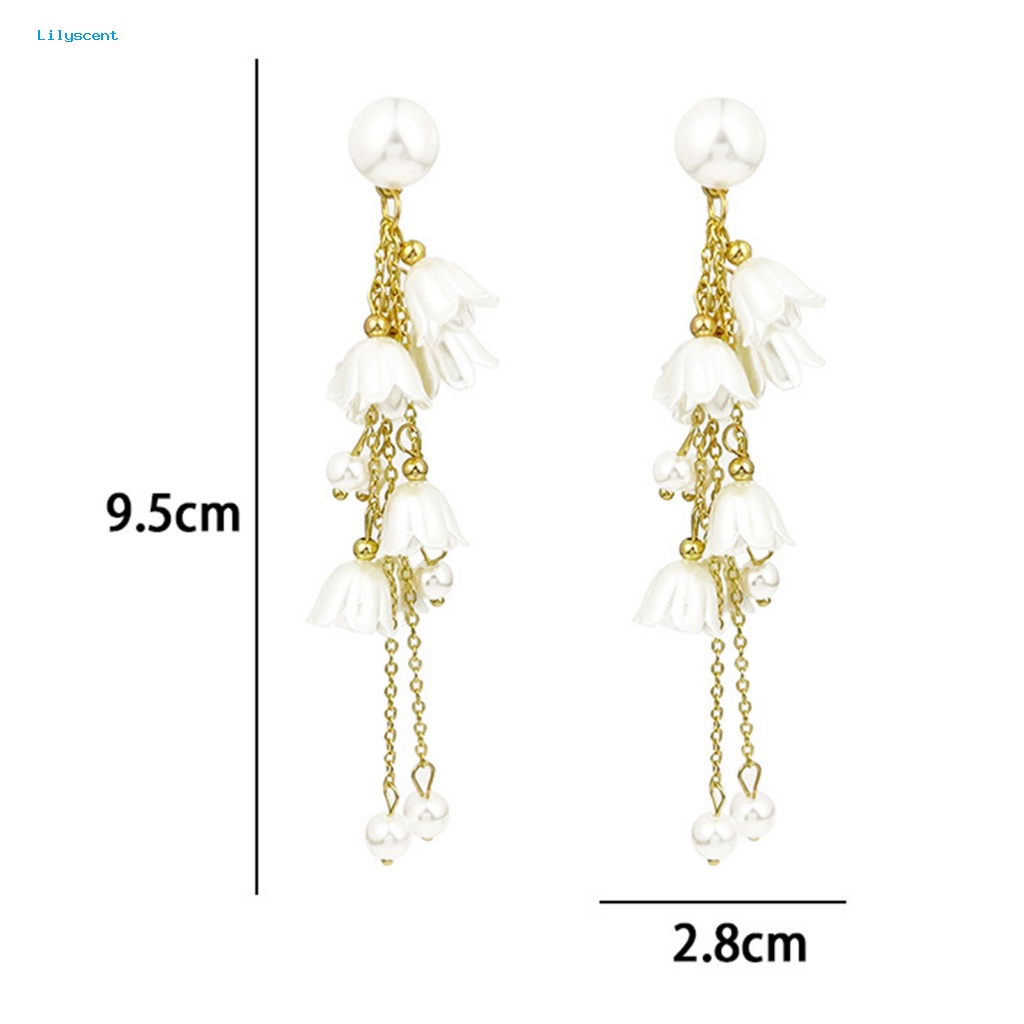 Lilyscent 1pasang Burrs-free Tassel Earrings Untuk Pacaran Lady Elegan Rantai Panjang Rumbai Anting Bunga Liontin