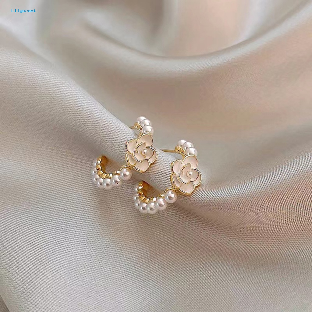 Lilyscent 1pasang Anting Lingkaran Ringan Aksesori Perhiasan Indah Geometris Anting Mutiara Imitasi Gaya Perancis