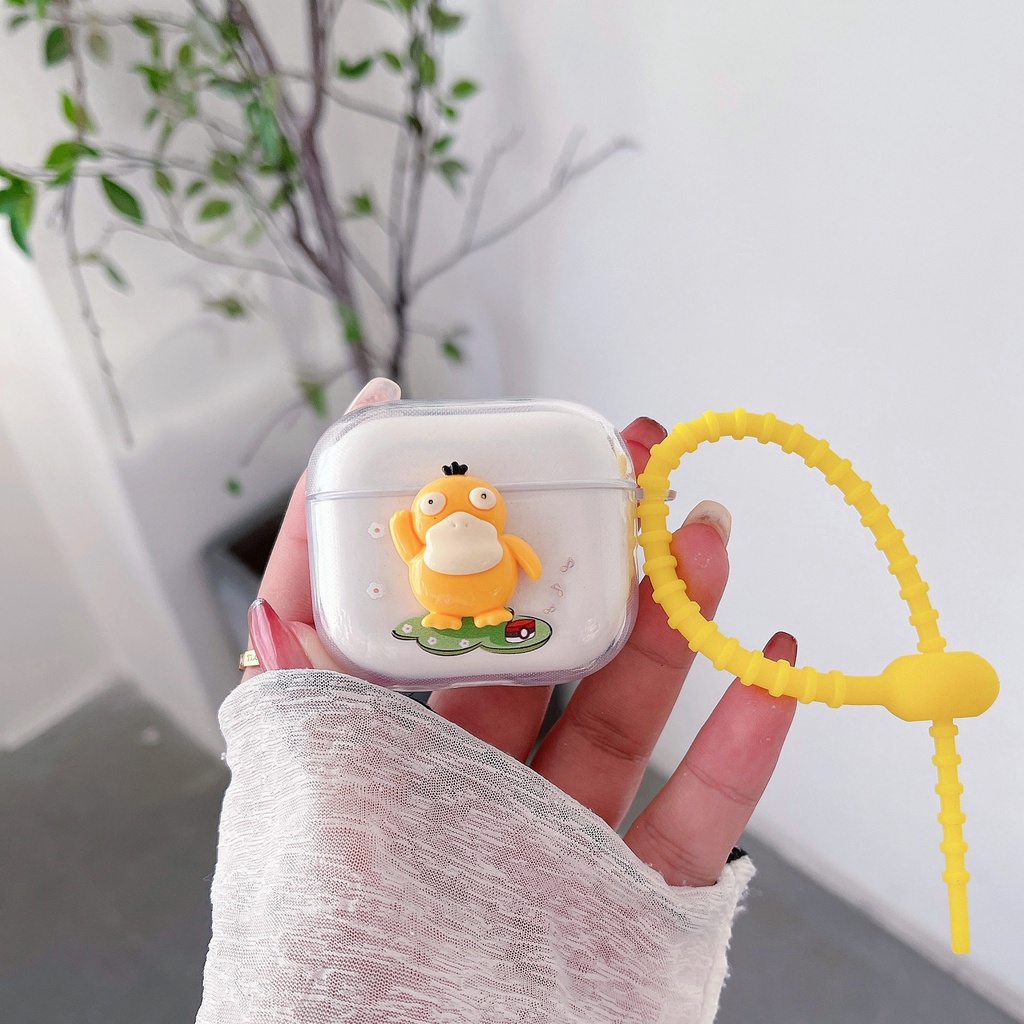 3d Kartun Bebek Transparan TPU Bluetooth Earphone TWS Soft Case Cover Untuk Airpods 1 2 3 PRO Airpods3