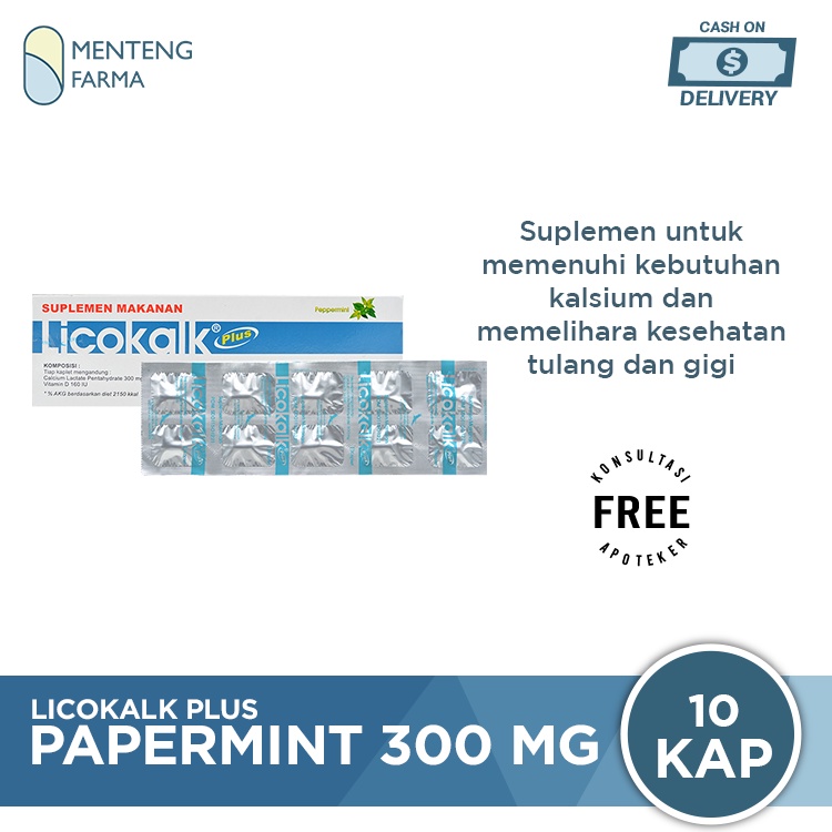 Licokalk Plus Papermint 300 mg 10 Kaplet - Suplemen Kalsium