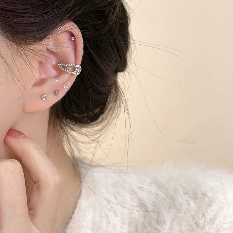 Papaozhu 1PC Chic S925 Perak Bersinar Zirkon Pin Bentuk Klip Anting-Anting Untuk Wanita Perempuan Mewah Berlian Imitasi Berkilau Tanpa Tindik Anting-Anting Kepribadian Telinga Hiasan