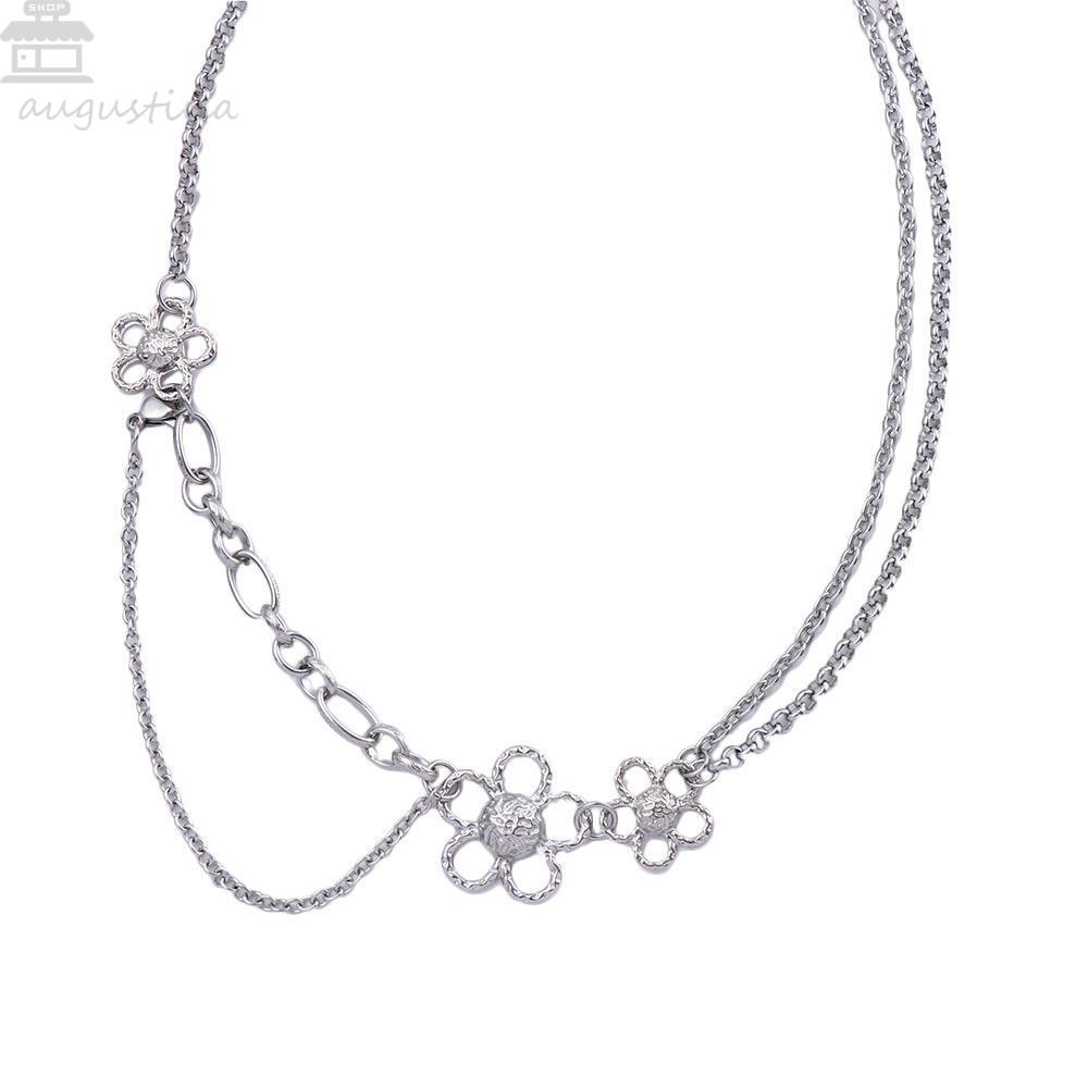 Agustina Wanita Liontin Kalung Kepribadian Sederhana Baja Titanium Bunga Desain Fashion Gaya Jalanan Rantai Klavikula Logam