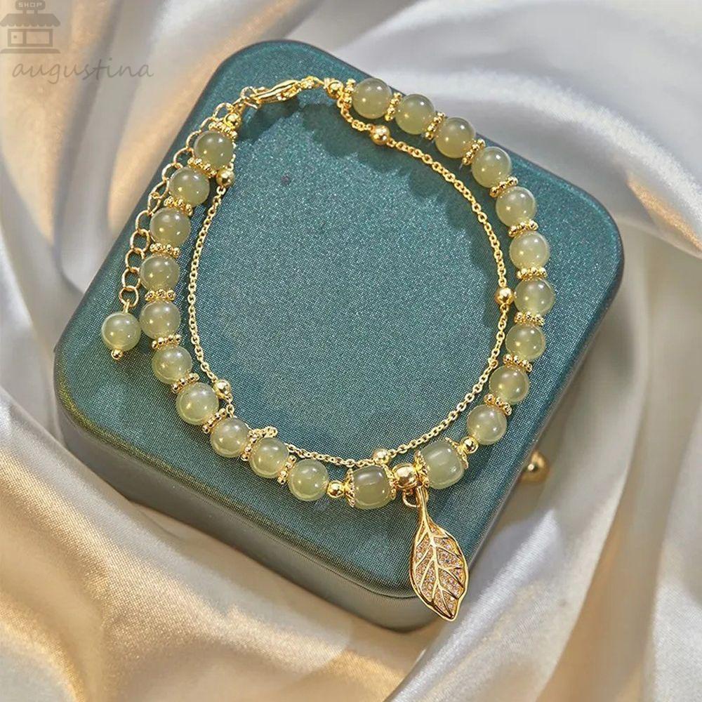 Agustinina Gelang Giok Perhiasan Handmade Vintage Tulip Aksesoris Pakaian Aprikot Daun Alloy Gaya Korea Bracelet