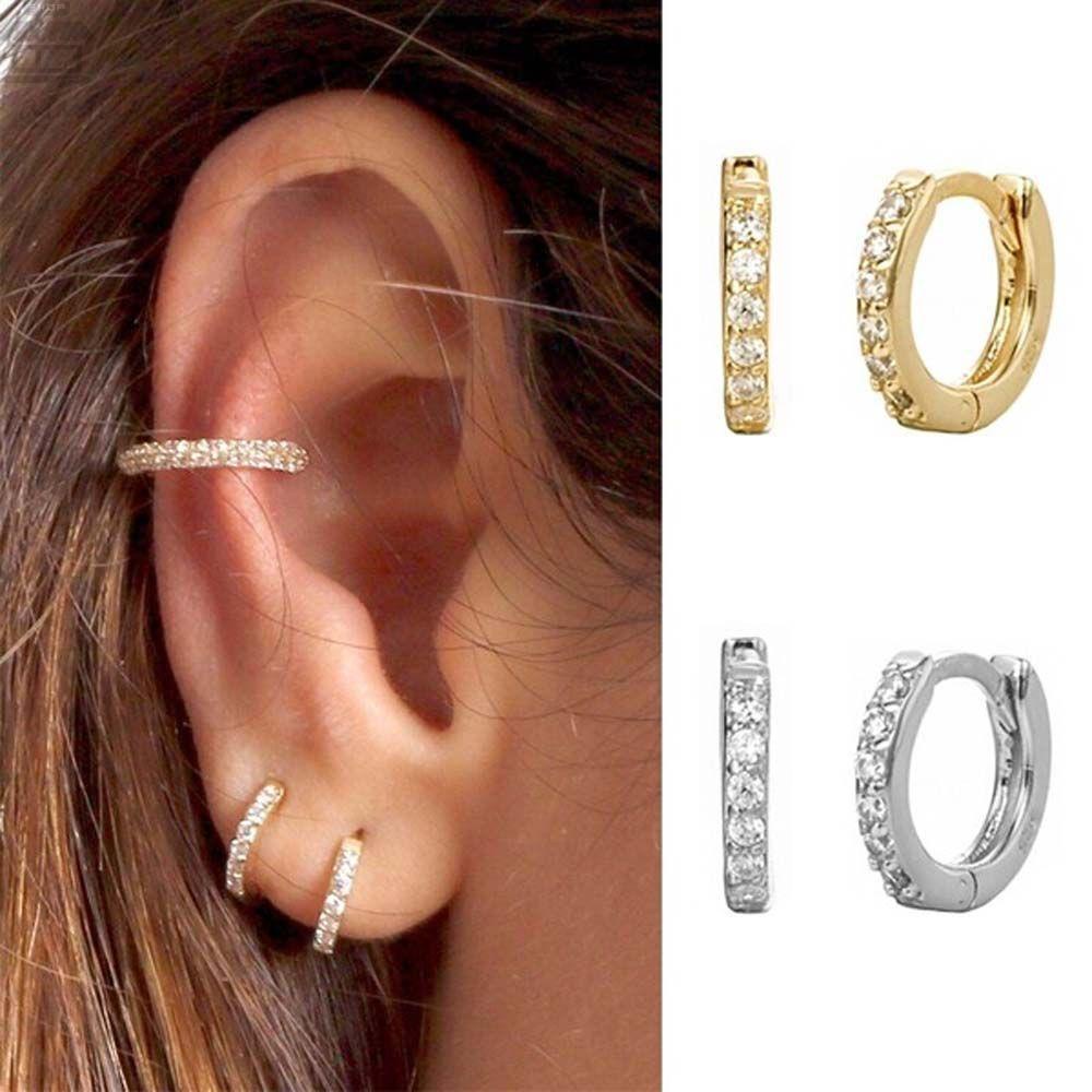 Agustinina Hoop Earrings Punk Clicker Septum Aksesoris Bulat Lingkaran Huggie Tipis Zirkon Skinny Stud Earrings