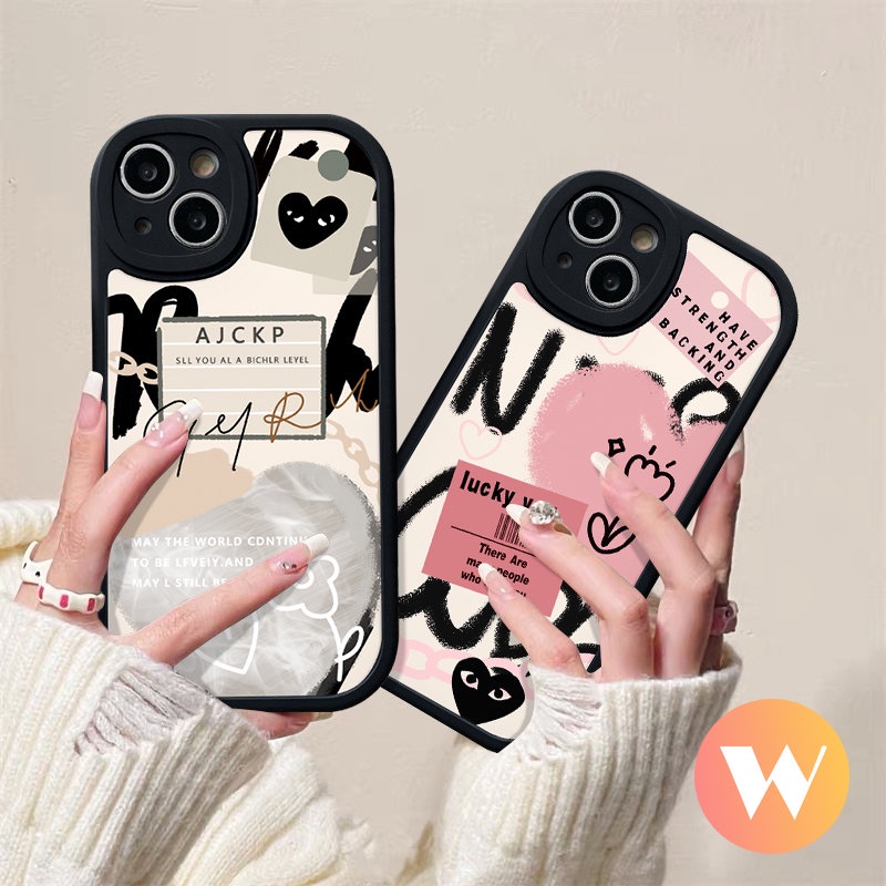 Love Heart Case Oppo A17 A55 A58 A1K A96 A95 A15 A77s A54 A76 A7 A12 A78 A16 A31 A17K A57 A16K A9 A5 A5s A92 A53 A3S A16E A74 Reno 8T 5F 8 5 7Z Ins Graffiti Letter Label Sarung Soft Cover