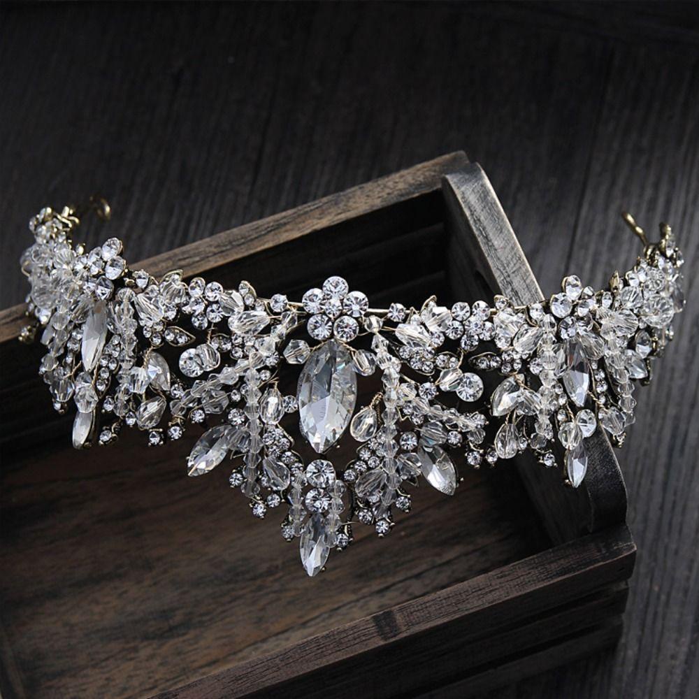 Mxbeauty Baroque Crown Pink Hitam Emas Perak Aksesoris Rambut Panggung Ulang Tahun Indah Berlian Imitasi Diadem