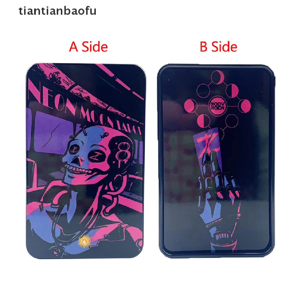 [tiantianbaofu] Kotak Besi Neon Bulan Tarot Kartu Ramalan Ramalan Deck Party Game Card w/Butik Manual