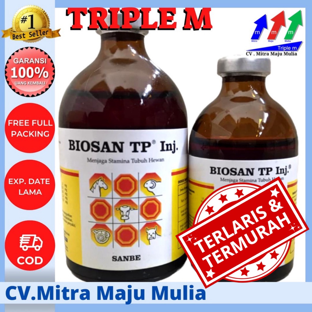 Biosan TP Injeksi Vol. 50ml &amp; 100ml TRIPLE M - Meningkatkan Stamina Daya Tahan Hewan SANBE