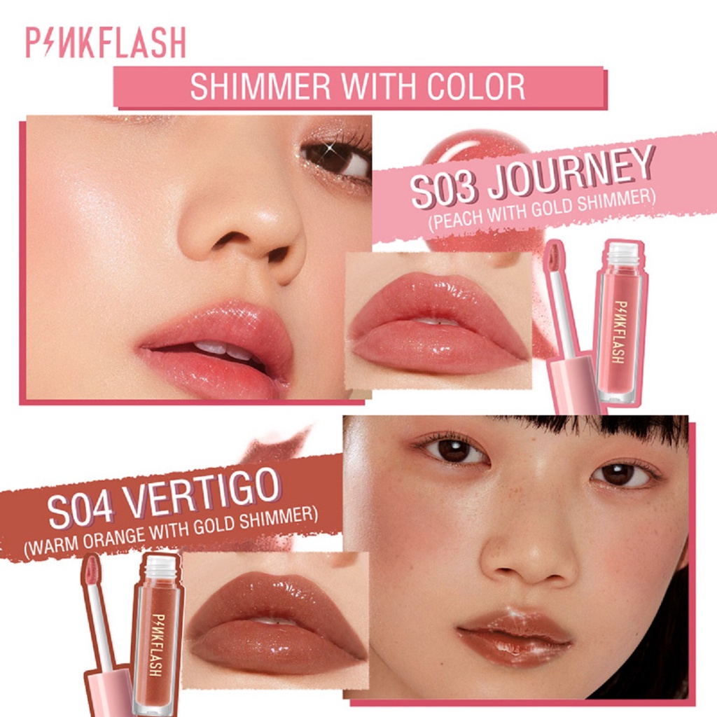 PINKFLASH OhMyGloss Moisturizing Shine and Shimmer Plumping Lip Gloss Care Glasir Bibir L02 [Emperor]
