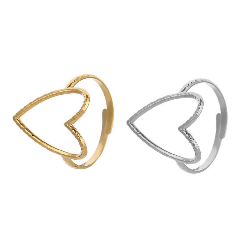 Cincin Titanium Steel 2warna Hati Besar Pembukaan Yang Dapat Disesuaikan Rings Untuk Wanita Hadiah Pasangan Punk Fashion Jewelry