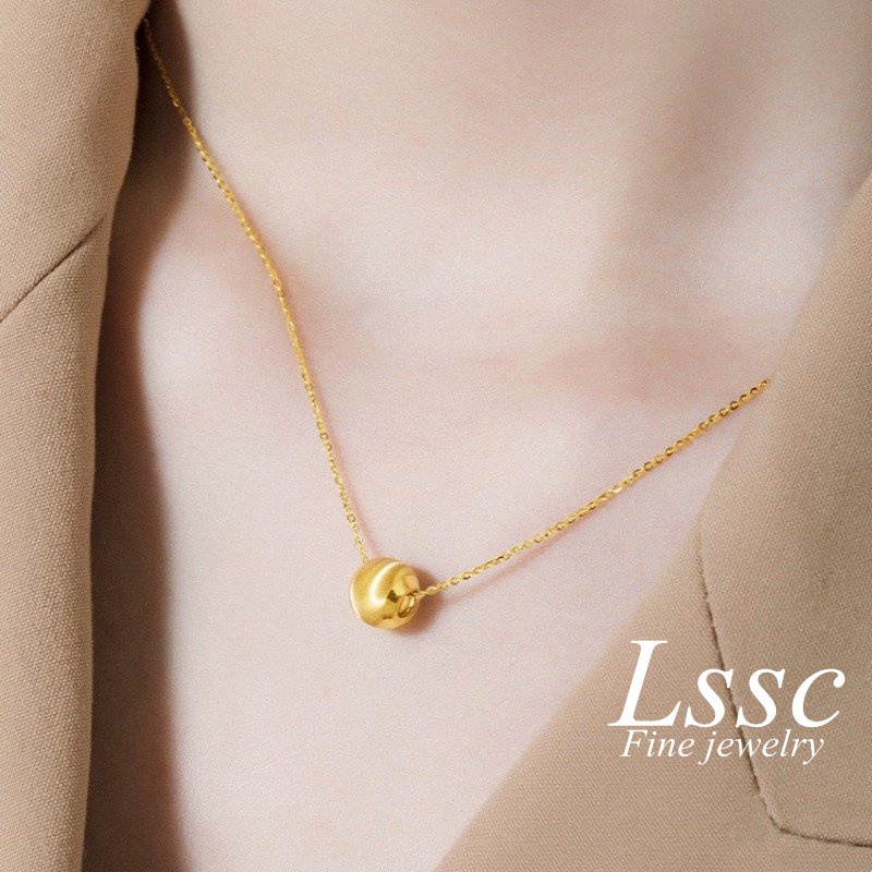 Kalung Titanium Bola Emas 18K Anti Karat Keberuntungan Cantik Korea Aksesoris Wanita Perhiasan Fashion