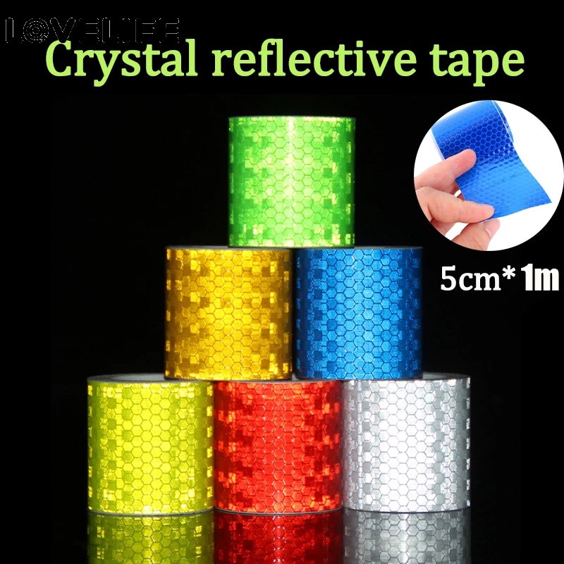 5cm * 1M Color Crystal Car Warnings Reflektif Film/Sepeda Color Grid Tape Reflektif Safety Tape/Peringatan Keamanan Strip Reflektif Stiker Film Bintang Mengkilap/Alat Dekorasi Film
