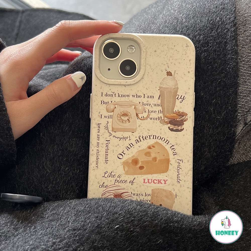 IPHONE Untuk Iphone11 12 13 14 Mini Plus Pro Max X XS XR SE 7 8 Plus Gaya Dessert Pattern Biodegradable Bahan Jerami Gandum Case