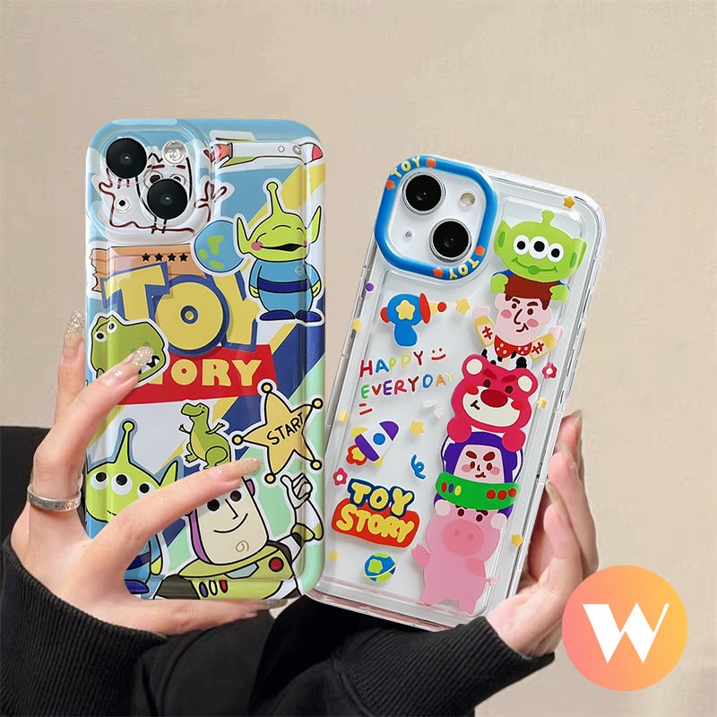 IPHONE Casing Ponsel Alien Beruang Strawberry Buzz Lightyear Lucu Kompatibel Untuk Iphone11 12 13 14 Pro MAX 7Plus XR X XS Max6 8 6S Plus Cerita Mainan Kartun Yang Indah Shockproof Airbag Cover