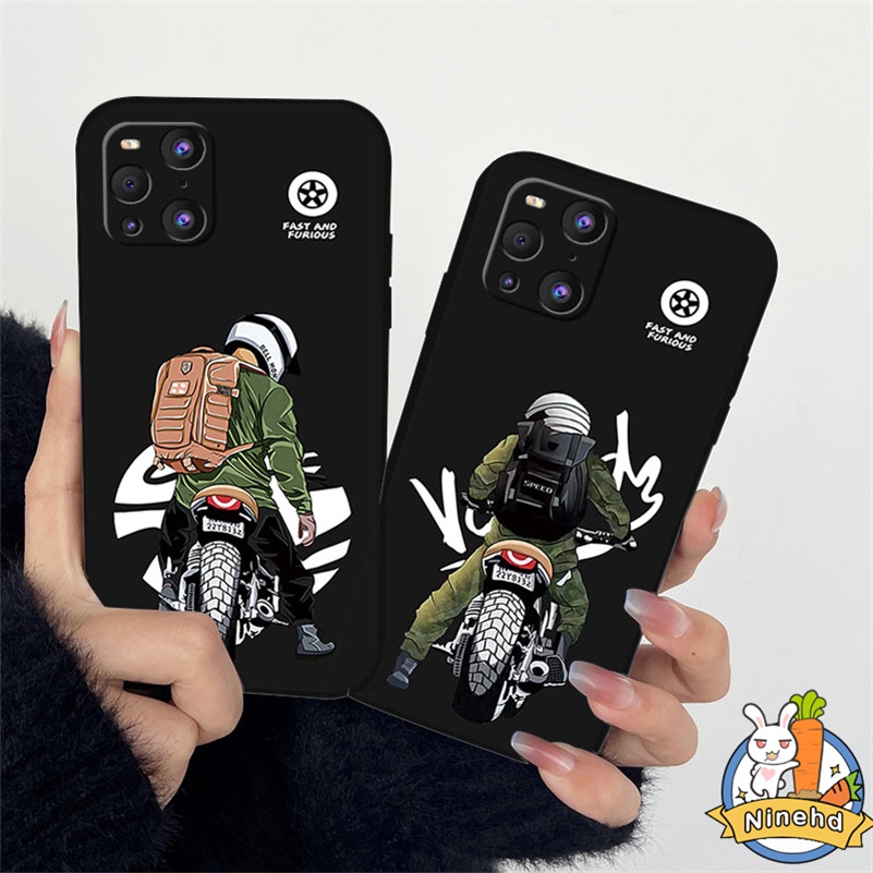 IPHONE Casing Kompatibel Untuk Iphone14 13 12 11 Pro Max X Xr Xs Max8 7 6 6s Plus SE 2020 Motor Keren Man Straight Edge Silicone Phone Case Pelindung Lensa Shockproof Cover Pelindung