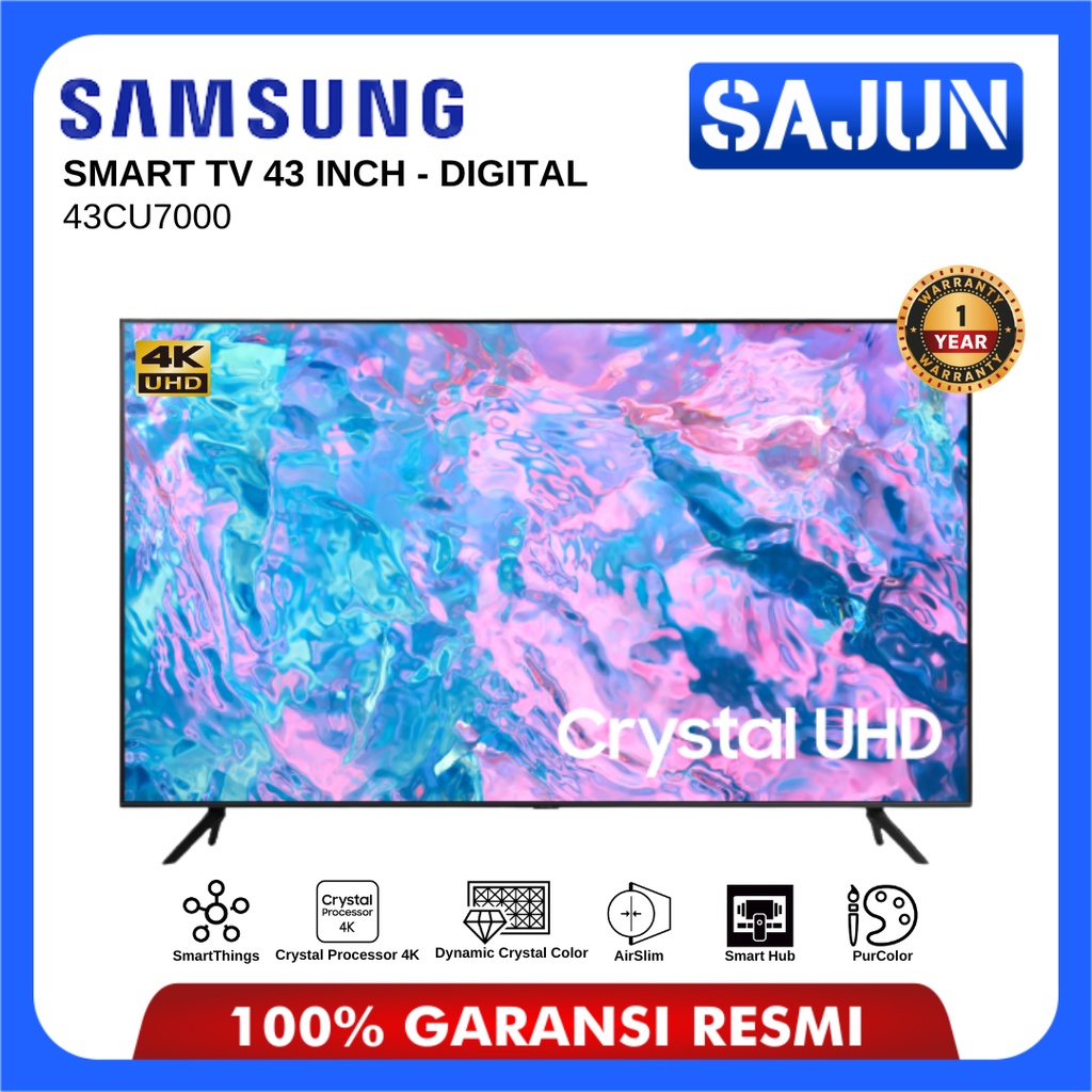 Samsung 43CU7000 Crystal 4K UHD SMART TV 43 Inch UA43CU7000KXXD Free Pack Kayu