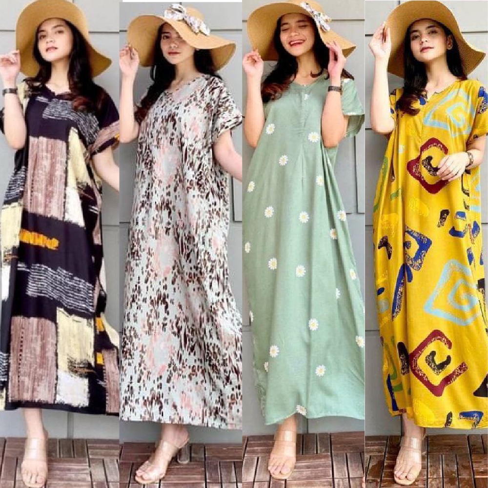 Pakaian Wanita Daster Longdres Semata Kaki Bahan Rayon Adem Halus LD 120 CM