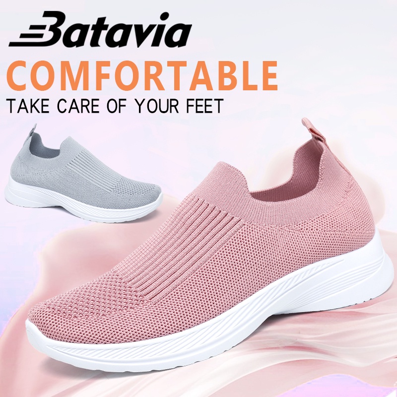 Batavia Sepatu olahraga impor premium perempuan terbaru rajut adem antislip antiaus sepatu lari anak perempuan  Batavia Shoes Fashion  Sport Original Pink Hitam Abu  rajut  sekolah korea Onlinemall sepatu sneakers wanita N11