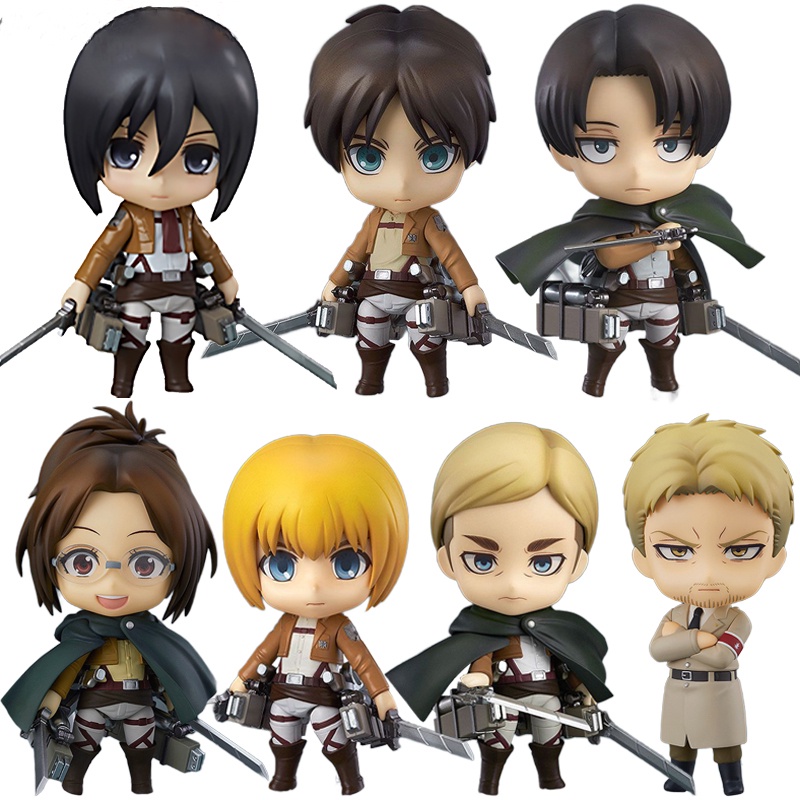 Attack on Titan Rivaille Levi Ackerman Erwin Smith Eren Jaeger Mikasa Ackerman Nendoroid Action Figure 10 cm Mainan Model Koleksi PVC