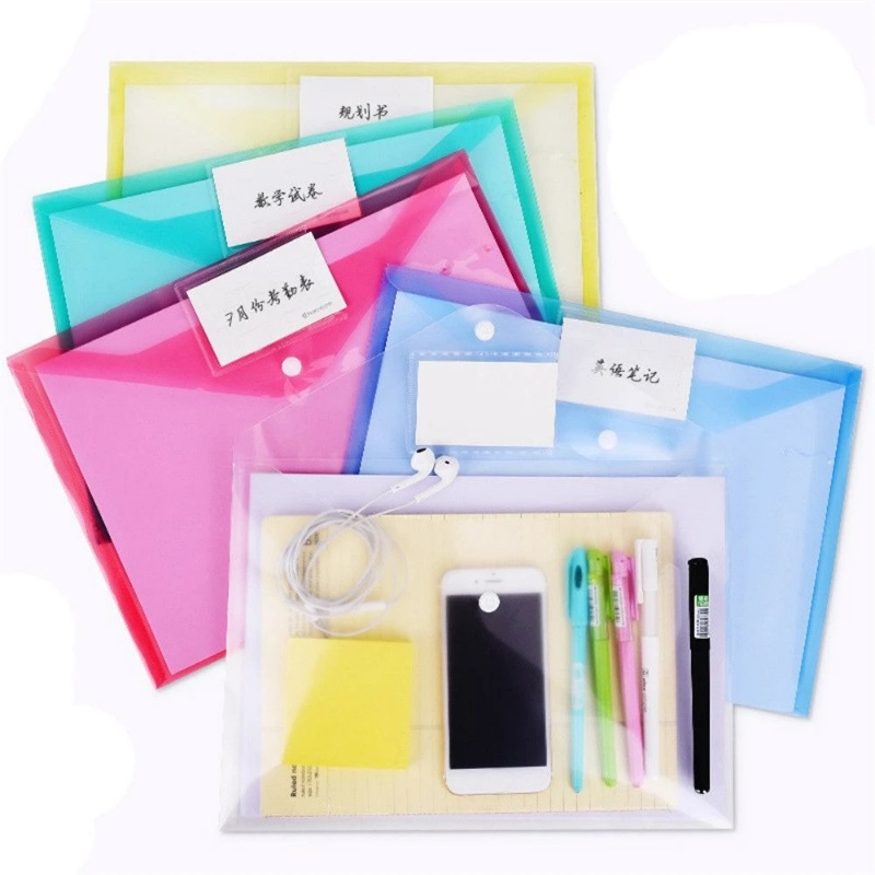 A4 Kapasitas Besar Penyimpanan Siswa Plastik PVC Tahan Air Tes Kertas File Kantong A4 Transparan Tas Dokumen Maps Dokumen Organizers Dengan Snap Buttonin File Storage Bag