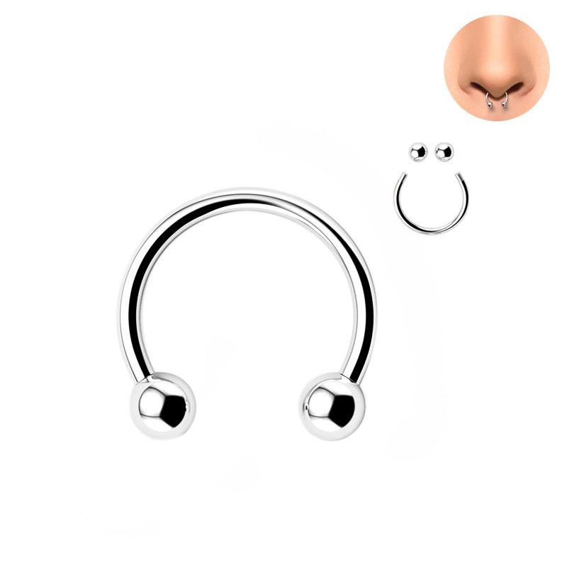 C-type Screw Ball Nose Ring Piercing Female Stainless Steel Titanium Steel Cincin Hidung Vakum Plating Batang Melengkung Hidung Kuku Tubuh