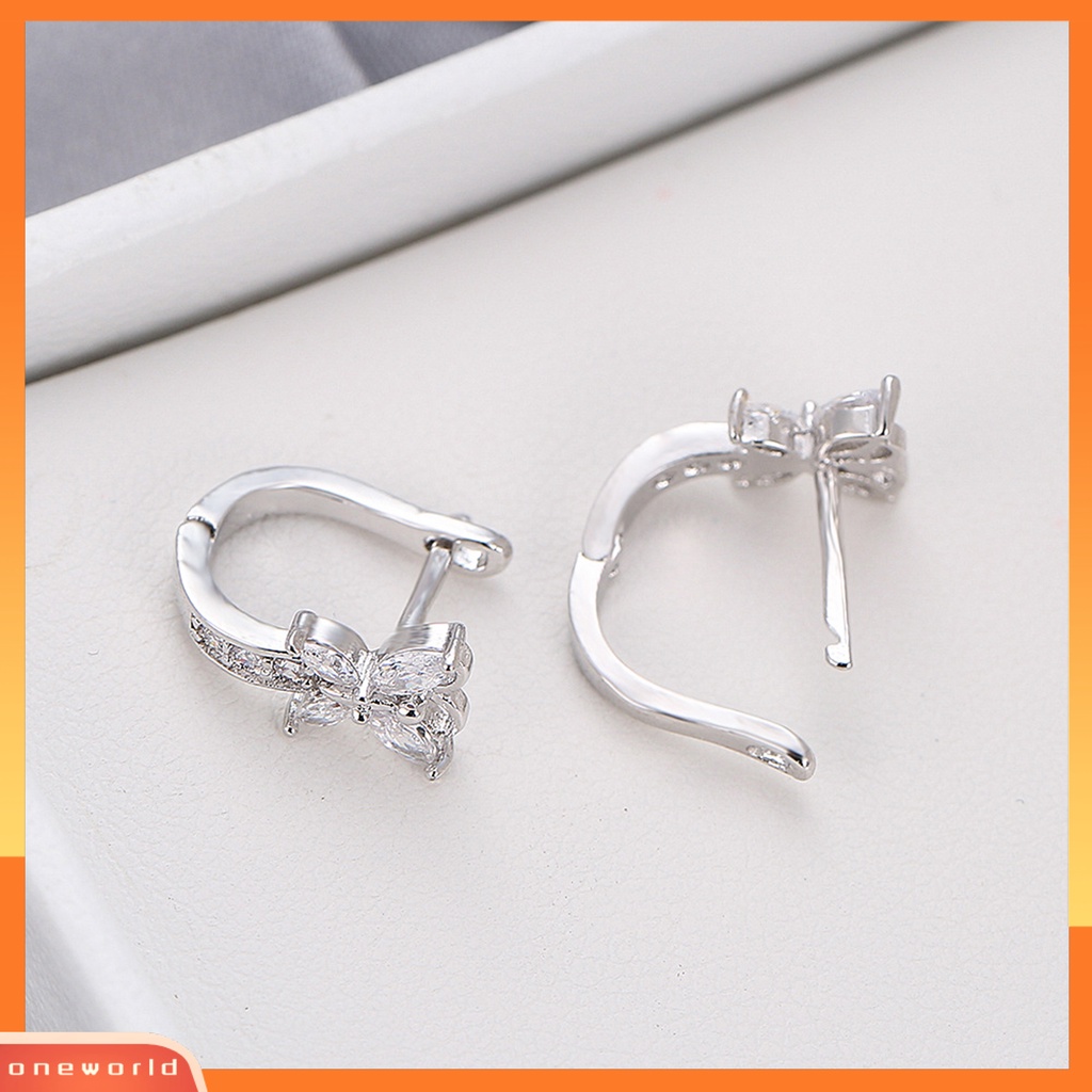 [EONE] 1pasang Anting Hoop Vintage Pendek Gaya Pastoral Shiny Cubic Zirconia Hias Hadiah Valentine Wanita Berbentuk Kupu-Kupu Menjuntai Anting Gadis Perhiasan