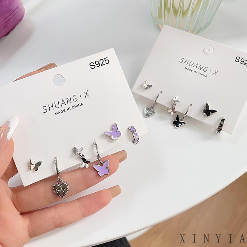 【Bayar di tempat】2023 Gaya Baru Korea 6 Pcs Set Fashion Wanita Silver Pearl Anting Kupu-kupu Hati Anting Pribadi