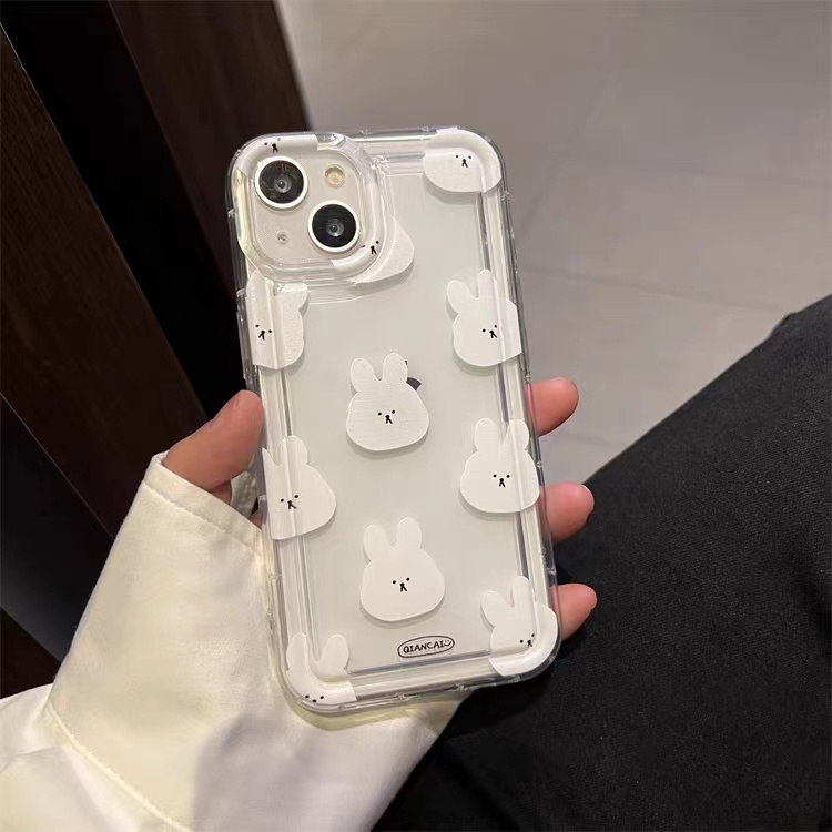 IPHONE Ins Bunny Phone Case Cocok Untuk Iphone14 14pro 14plus 13 13mini 13pro 13prm iPhone12 7Plus 8Plus Xr XS 13 12mini Pro Max Empat Sudut Casing Ponsel Transparan Tahan Guncangan