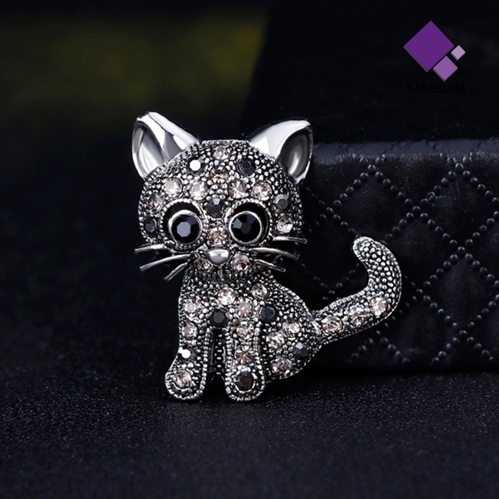 &lt; Naiveblues &gt; Vintage Wanita Gadis Kucing Yang Indah Kitten Berlian Imitasi Bros Pin Pesta