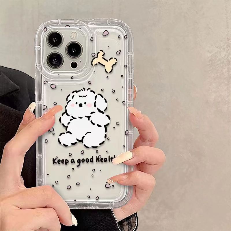 IPHONE Case Ponsel Puppy Cocok Untuk Iphone11 14 14pro 14plus 13 13mini 13pro 13prm iPhone12 7Plus 8Plus Xr XS 13 12mini Pro Max Empat Sudut Casing Ponsel Transparan Tahan Guncangan