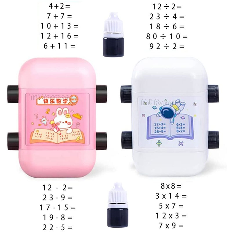 Stylish 2in1 Penjumlahan Dan Pengurangan Perkalian Dan Pembagian Mengajar Cap Lucu Kreatif Double-Head Roller Segel Mengajar Digital Dalam100Ajar Matematika Untuk Anak-Anak