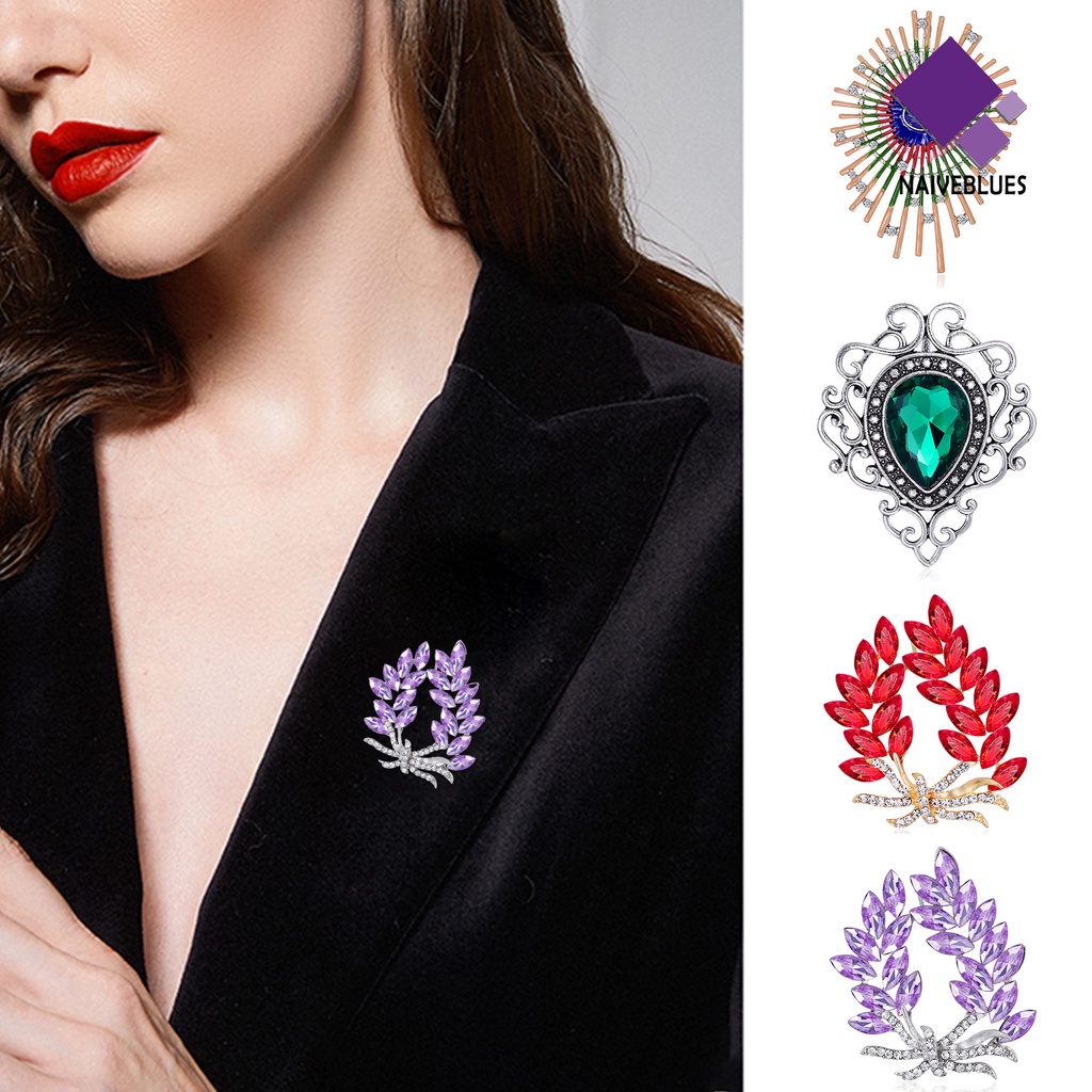 &lt; Naiveblues &gt; Bros Pin Bunga Hias Vintage Alloy Berlian Imitasi Kreatif Untuk Wanita