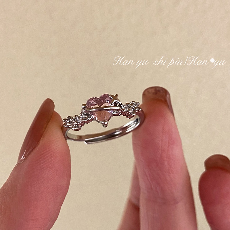 Ay (CN) Sweet Heart Ring Zircon Kristal Cincin Silver Untuk Aksesoris Perhiasan Wanita