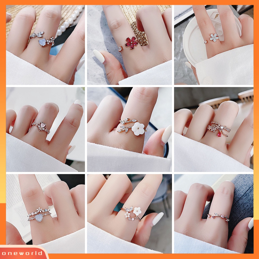 [EONE] Opening Adjustable Bright Luster Gadis Cincin Mewah Cubic Zirconia Bunga Cincin Perhiasan Aksesoris