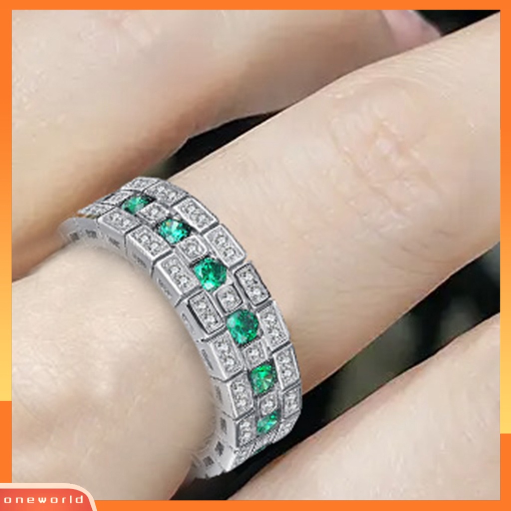 [EONE] Cincin Jari Bulat Lebar Perhiasan Bersinar Hijau Cincin Permata Imitasi Untuk Pesta Pernikahan Perjamuan Prom